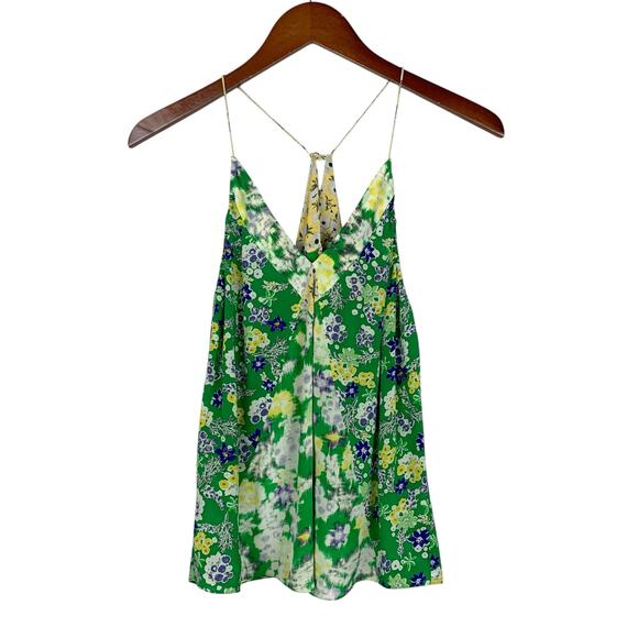Rebecca Taylor Silk Cami Camisole Top Green Floral Strappy Tank Flowy Women's 2 - Picture 1 of 9